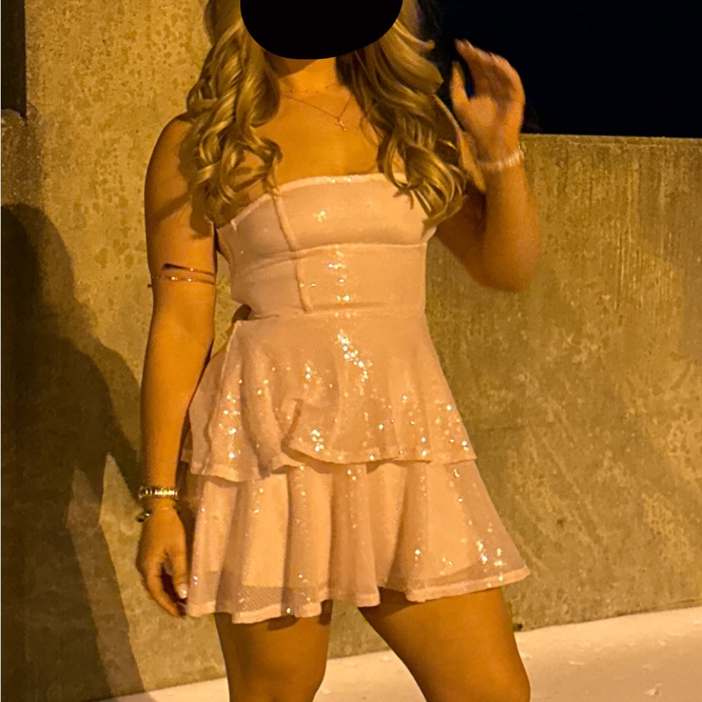 Lucy in the Sky Strapless Pink Sequin Dress